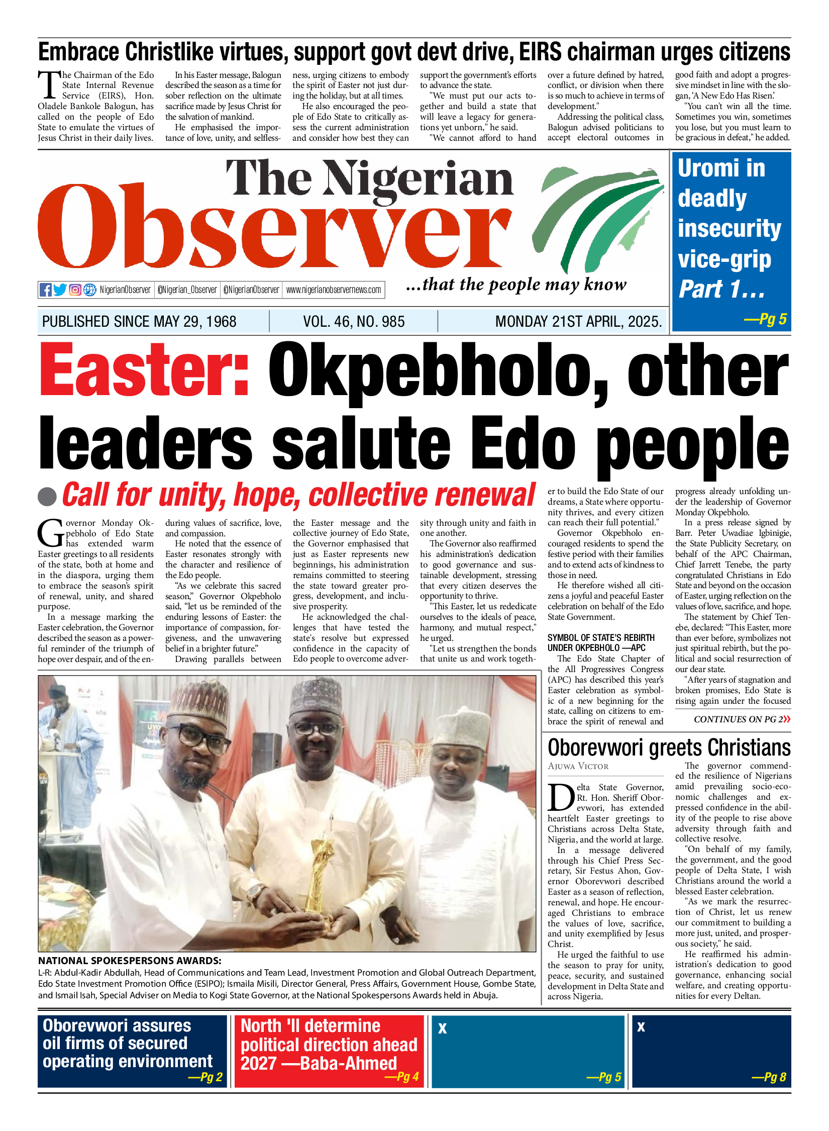 Monday 14 April, 2025