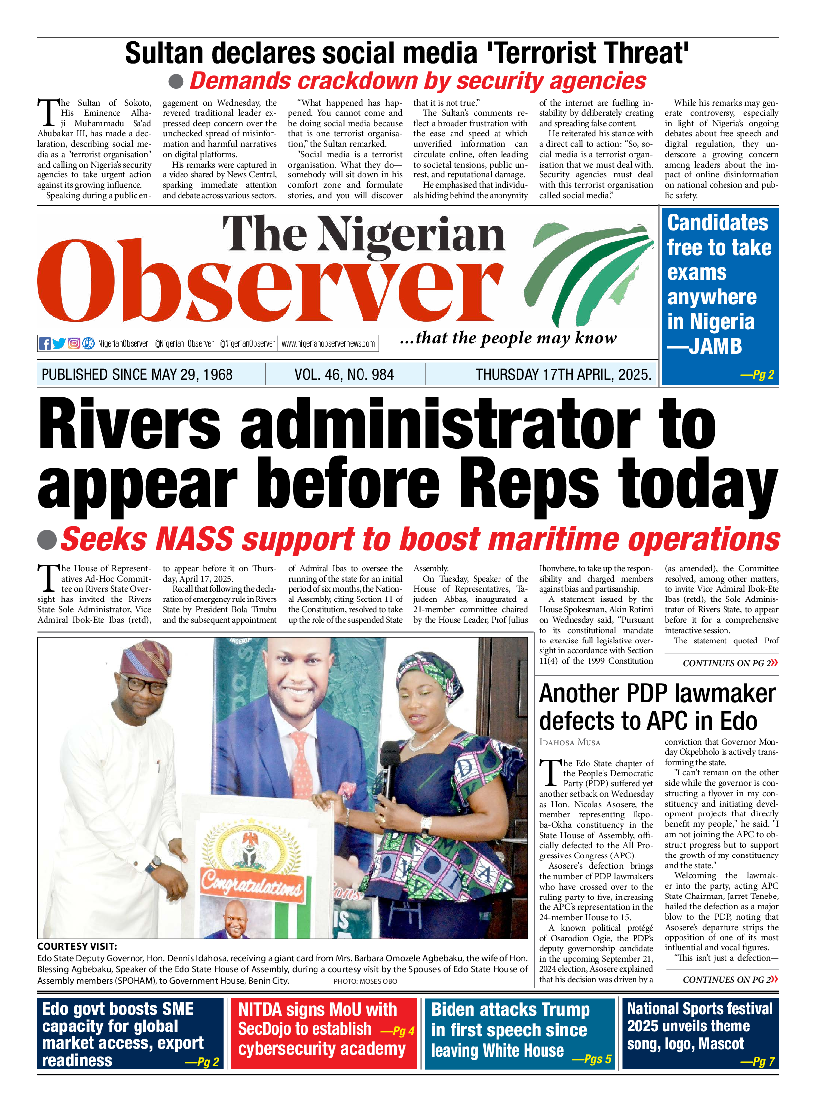 Thursday April 17, 2025