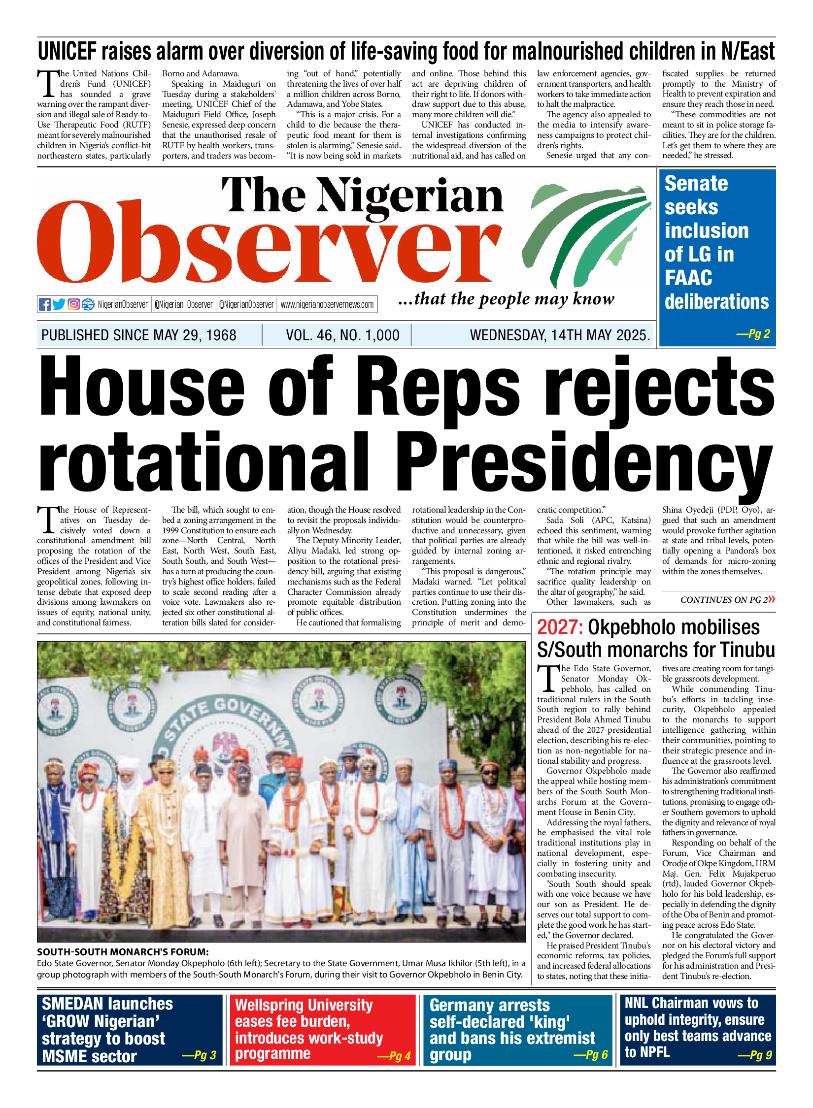 Wednesday May 14, 2025