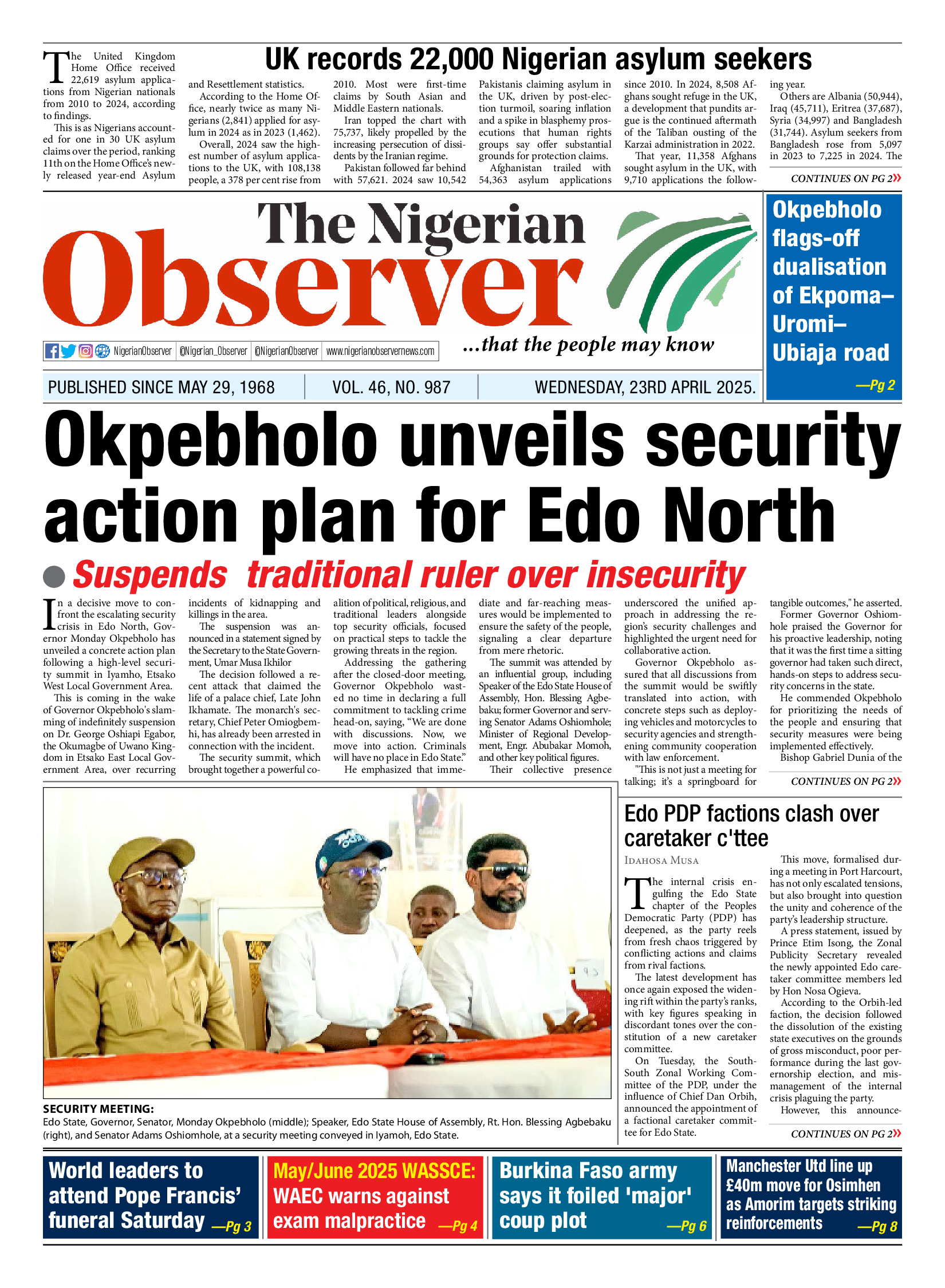 Wednesday 23 April, 2025