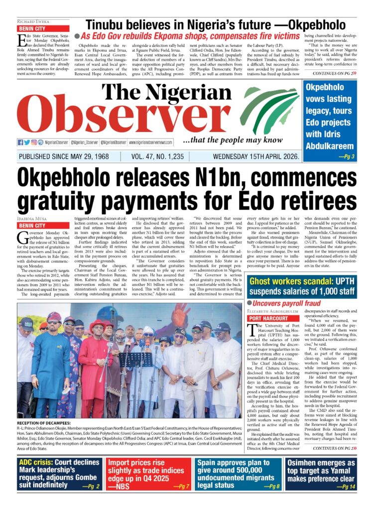 Wednesday 15th Aprril, 2026