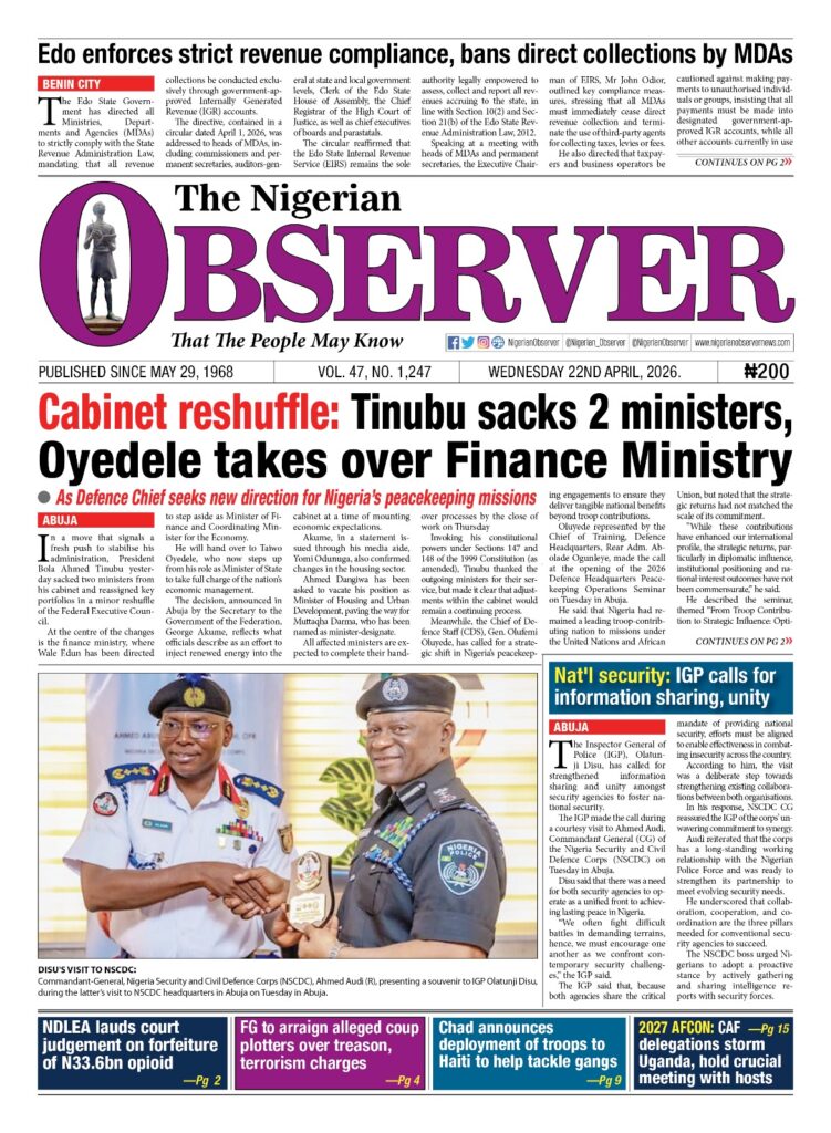 Wednesday 22nd Aprril, 2026